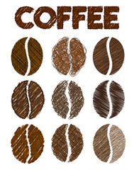 Coffee beans grunge isolated on the white background.