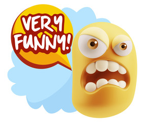 3d Illustration Angry Face Emoticon saying Very Funny with Color