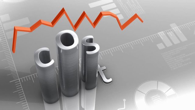 Computer generated, Cost decreasing chart, statistic and data	