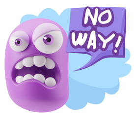 3d Illustration Angry Face Emoticon saying No Way with Colorful