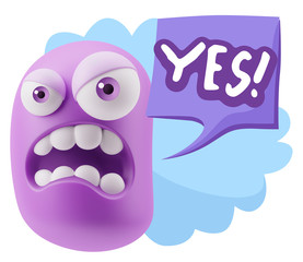 3d Illustration Angry Face Emoticon saying Yes with Colorful Spe