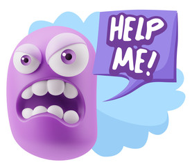 3d Illustration Angry Face Emoticon saying Help me with Colorful