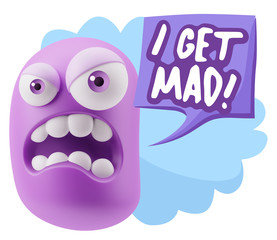 3d Illustration Angry Face Emoticon saying I Get Mad with Colorf