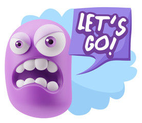 3d Illustration Angry Face Emoticon saying Let's Go with Colorfu