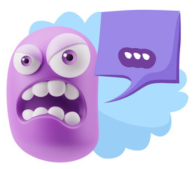 3d Illustration Angry Face Emoticon saying … with Colorful Spe