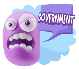 3d Illustration Angry Face Emoticon saying Government with Color