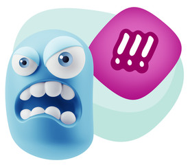 3d Illustration Angry Face Emoticon saying !!! with Colorful Spe