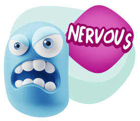 3d Illustration Angry Face Emoticon saying Nervous with Colorful