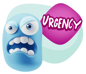 3d Illustration Angry Face Emoticon saying Urgency with Colorful