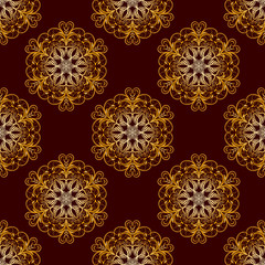 Vector Seamless Gold Floral Mandala Pattern