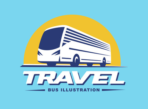 Travel bus illustration on blue background