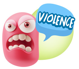 3d Illustration Angry Face Emoticon saying Violence with Colorfu