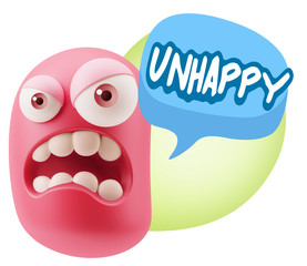 3d Illustration Angry Face Emoticon saying Unhappy with Colorful