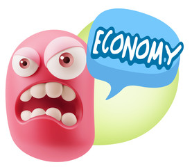 3d Illustration Angry Face Emoticon saying Economy with Colorful