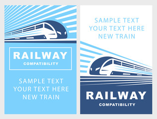 Train poster illustration on light background, emblem