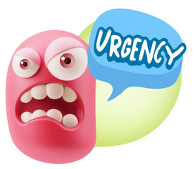 3d Illustration Angry Face Emoticon saying Urgency with Colorful