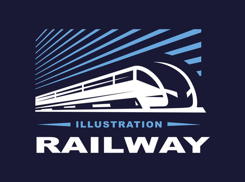 Train logo illustration on dark background, emblem