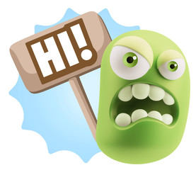 3d Illustration Angry Face Emoticon saying Hi with Colorful Spee © xtock