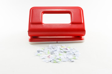 Red puncher on white background isolated.