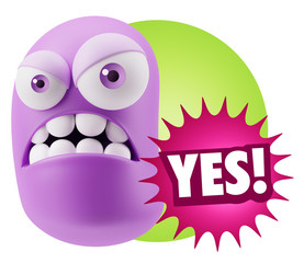 3d Illustration Angry Face Emoticon saying Yes with Colorful Spe
