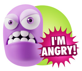 3d Illustration Angry Face Emoticon saying I'm Angry with Colorf
