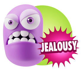 3d Illustration Angry Face Emoticon saying Jealousy with Colorfu