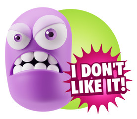 Obraz premium 3d Illustration Angry Face Emoticon saying I Don`t Like It with