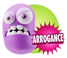 3d Illustration Angry Face Emoticon saying Arrogance with Colorf