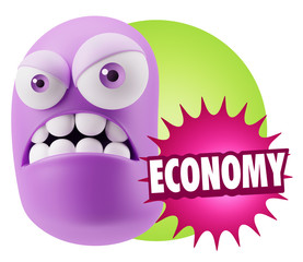 3d Illustration Angry Face Emoticon saying Economy with Colorful