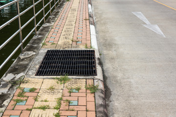 steel sieve, cover of drain at footpath