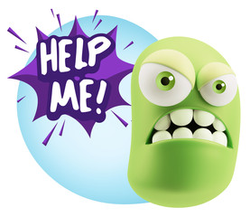 Obraz premium 3d Illustration Angry Face Emoticon saying Help me with Colorful