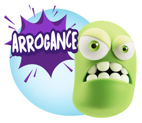 3d Illustration Angry Face Emoticon saying Arrogance with Colorf