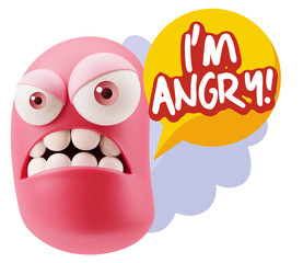 3d Illustration Angry Face Emoticon saying I'm Angry with Colorf