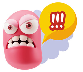 3d Illustration Angry Face Emoticon saying !!! with Colorful Spe