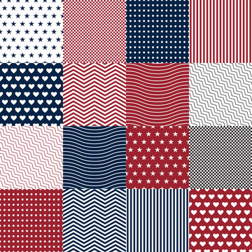 Repeating patterns for digital paper, scrapbooking, cards, invitations, gift wrap, backgrounds and borders. File includes: anchor and star prints, polka dots. Vector illustration EPS10