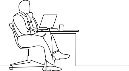 continuous line drawing of businessman thinking on white background