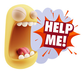3d Illustration Angry Face Emoticon saying Help me with Colorful