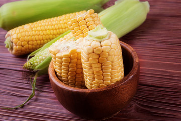 Close up of corn over  wooden background