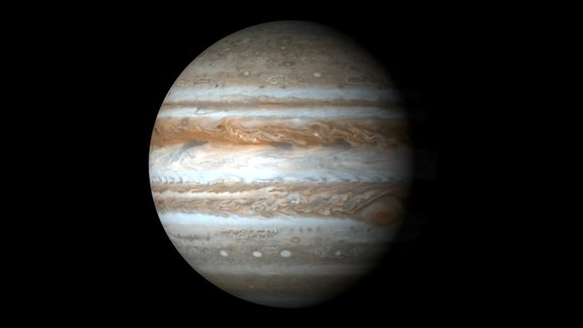 Jupiter Rotating, The Jupiter Spinning, Full Rotation, Seamless Loop - Realistic Planet Turning 360 Degrees on Solid Black Background