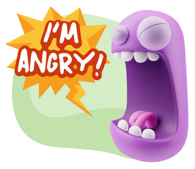 3d Illustration Angry Face Emoticon saying I'm Angry with Colorf