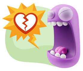 3d Illustration Angry Face Emoticon saying Heart Broken Icon wit