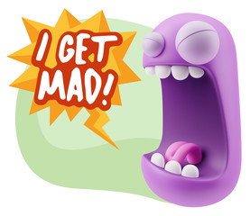 3d Illustration Angry Face Emoticon saying I Get Mad with Colorf