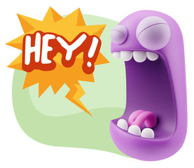 3d Illustration Angry Face Emoticon saying Hey with Colorful Spe