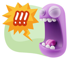 3d Illustration Angry Face Emoticon saying !!! with Colorful Spe