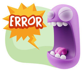3d Illustration Angry Face Emoticon saying Error with Colorful S