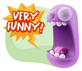 3d Illustration Angry Face Emoticon saying Very Funny with Color