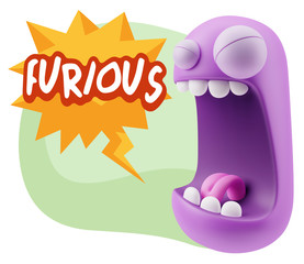 3d Illustration Angry Face Emoticon saying Furious with Colorful