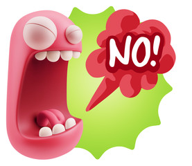3d Illustration Angry Face Emoticon saying No with Colorful Spee