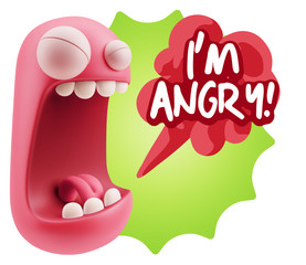 3d Illustration Angry Face Emoticon saying I'm Angry with Colorf