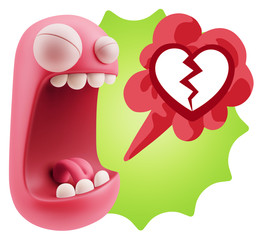 3d Illustration Angry Face Emoticon saying Heart Broken Icon wit